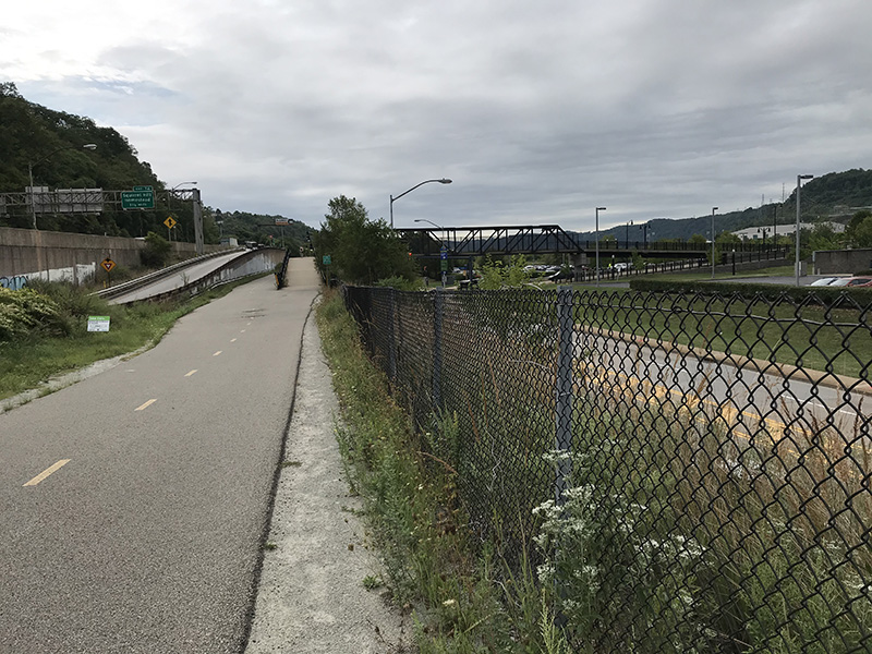 view from the trail along the expressway in Pittsburgh