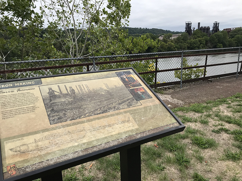 View of the iron furnaces across the river