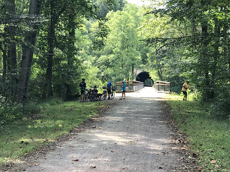 Group of friends relaxing at Pinkerton Tunnel