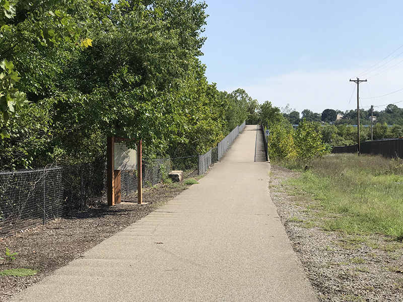 Ramp to the bridge crossing the railroad tracks