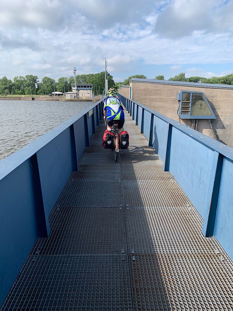 riding across the catwalk